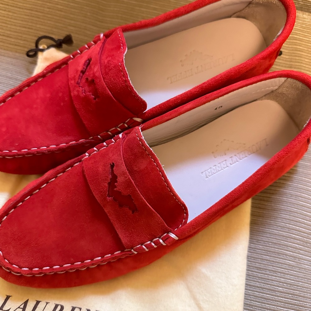 Laurent Effel Shoes | Driver Suede Loafers Moccasins Shoes Size 39 | Red